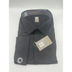 NWT Stacy Adams Performance Tech Convertible Cuff Dress Shirt Men's 20 Black